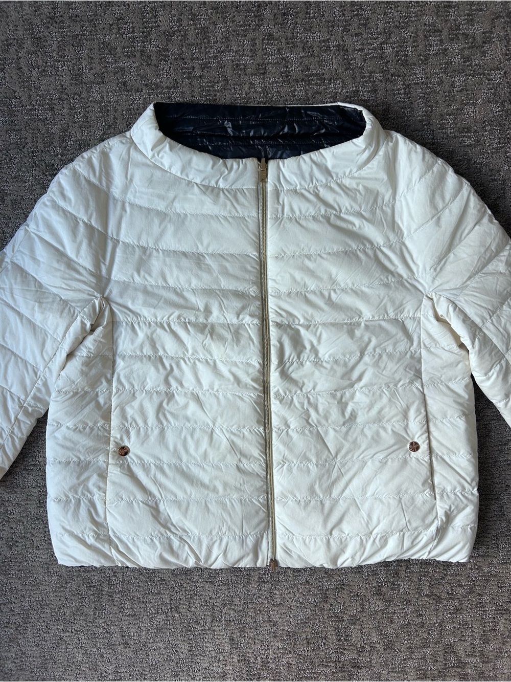 Herno Reversible Ivory/Navy Goose Down Puffer Jacket - Size IT 50/US 14